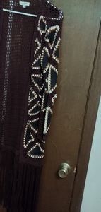 Brown and black fringed bottom cardigan